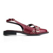 Cross-Strap Grommet Detail Slingback Flats - Maroon
