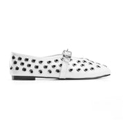 Geometric Eyelet Ballet Flats - White