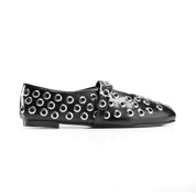 Geometric Eyelet Ballet Flats - Black