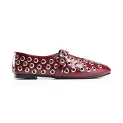 Geometric Eyelet Ballet Flats - Maroon