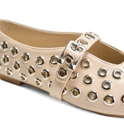 Geometric Eyelet Ballet Flats - Beige