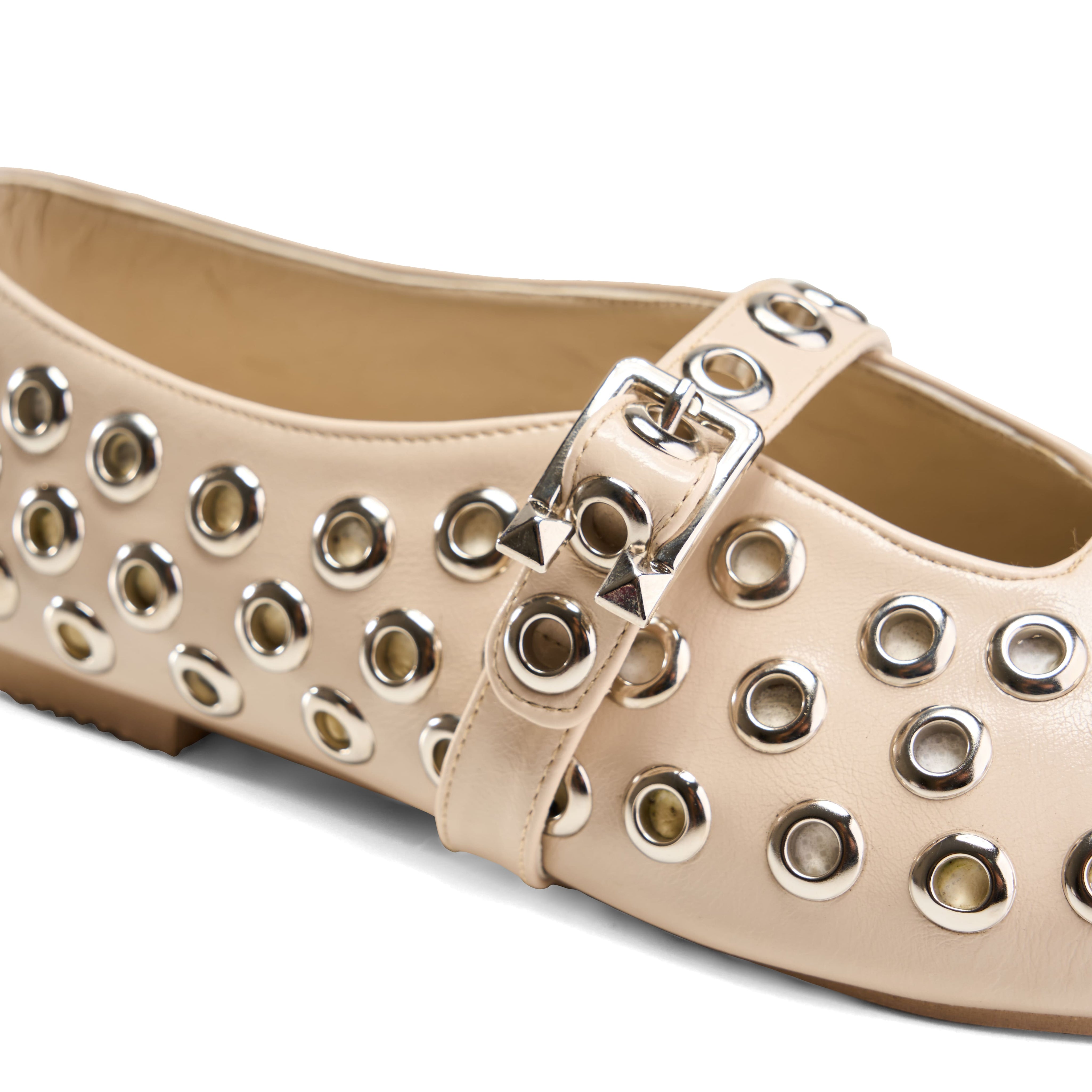 Geometric Eyelet Ballet Flats - Beige