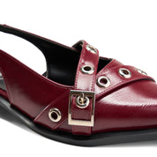 Cross-Strap Grommet Detail Slingback Flats - Maroon