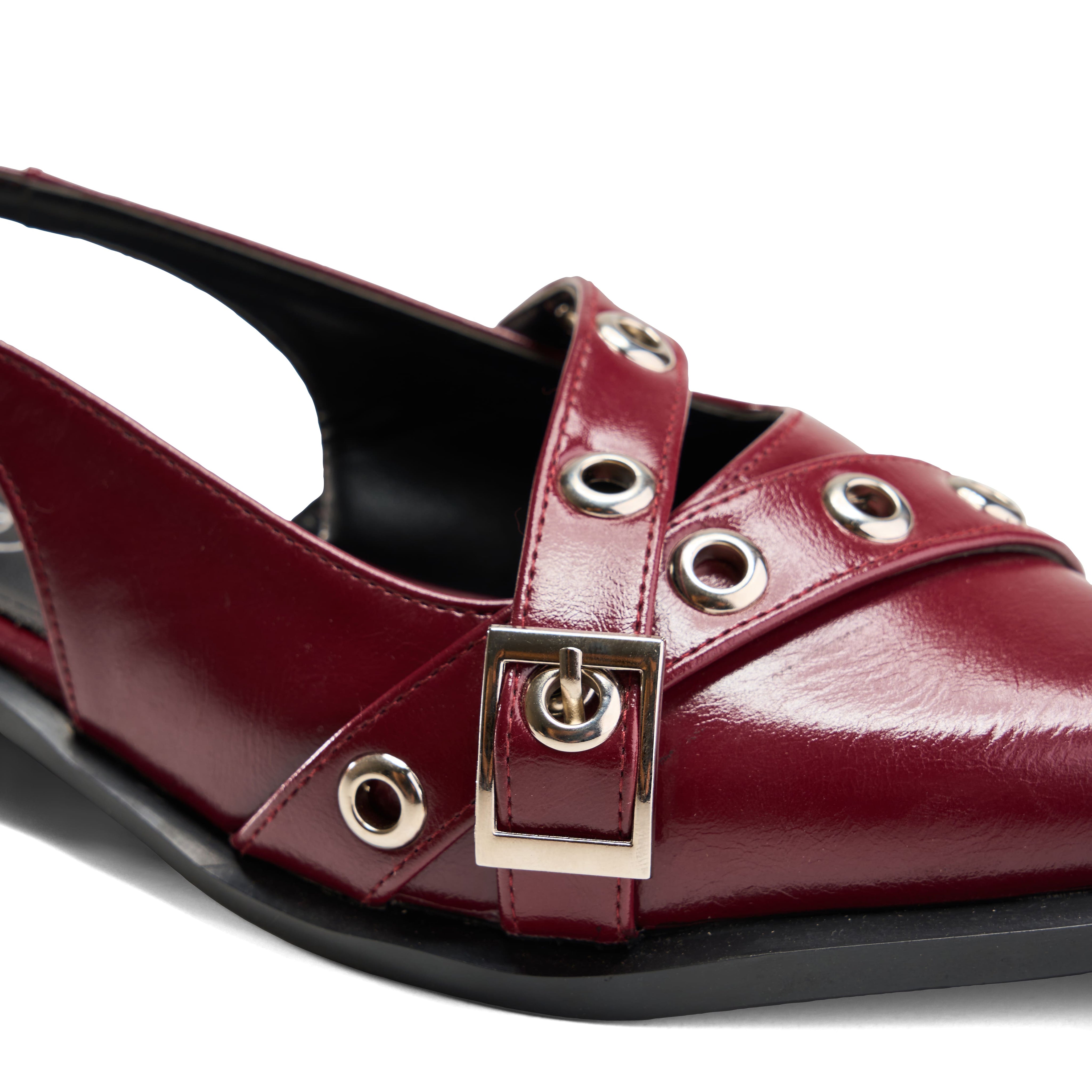 Cross-Strap Grommet Detail Slingback Flats - Maroon