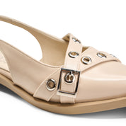 Cross-Strap Grommet Detail Slingback Flats - Beige