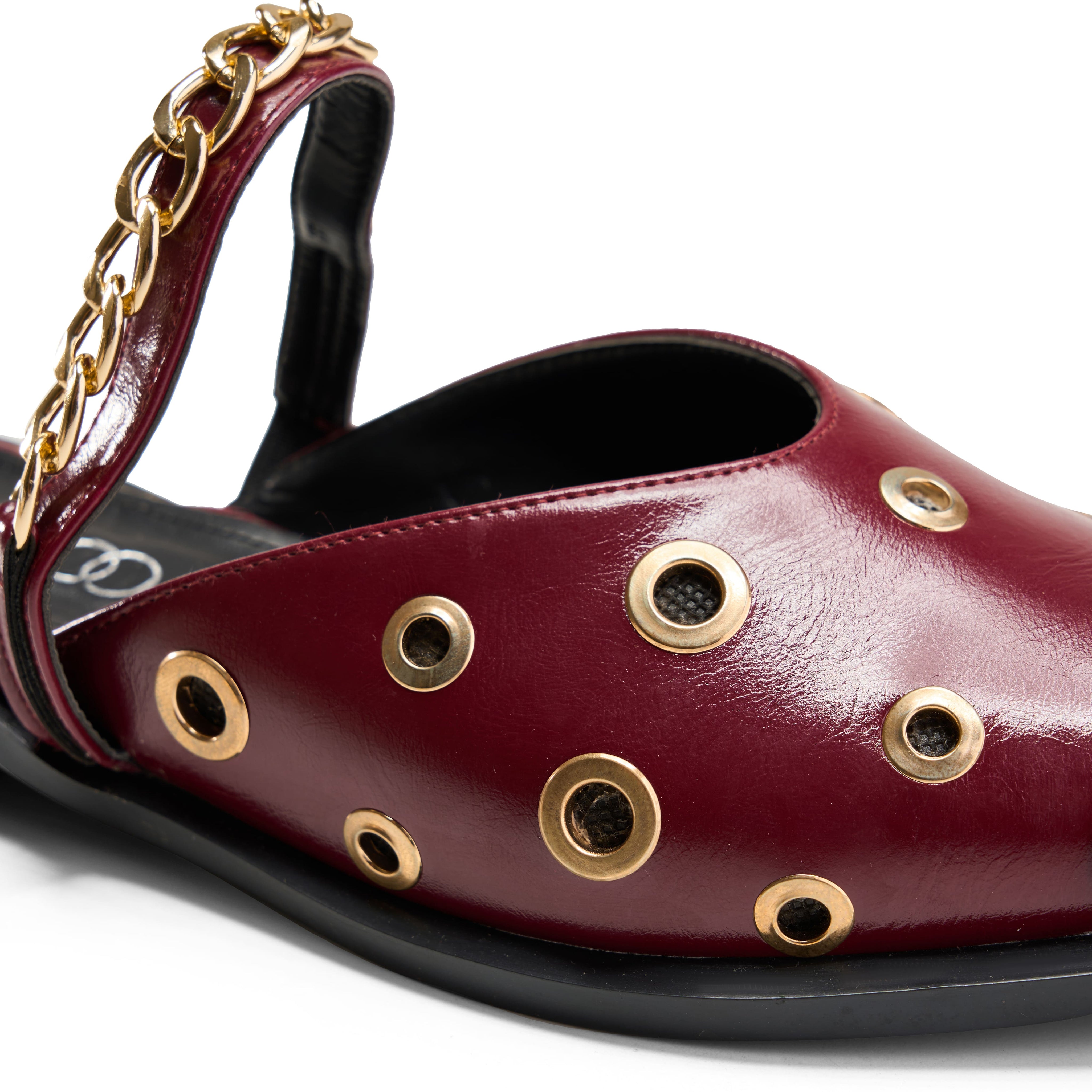 Chain Trim Perforated Mules - Maroon