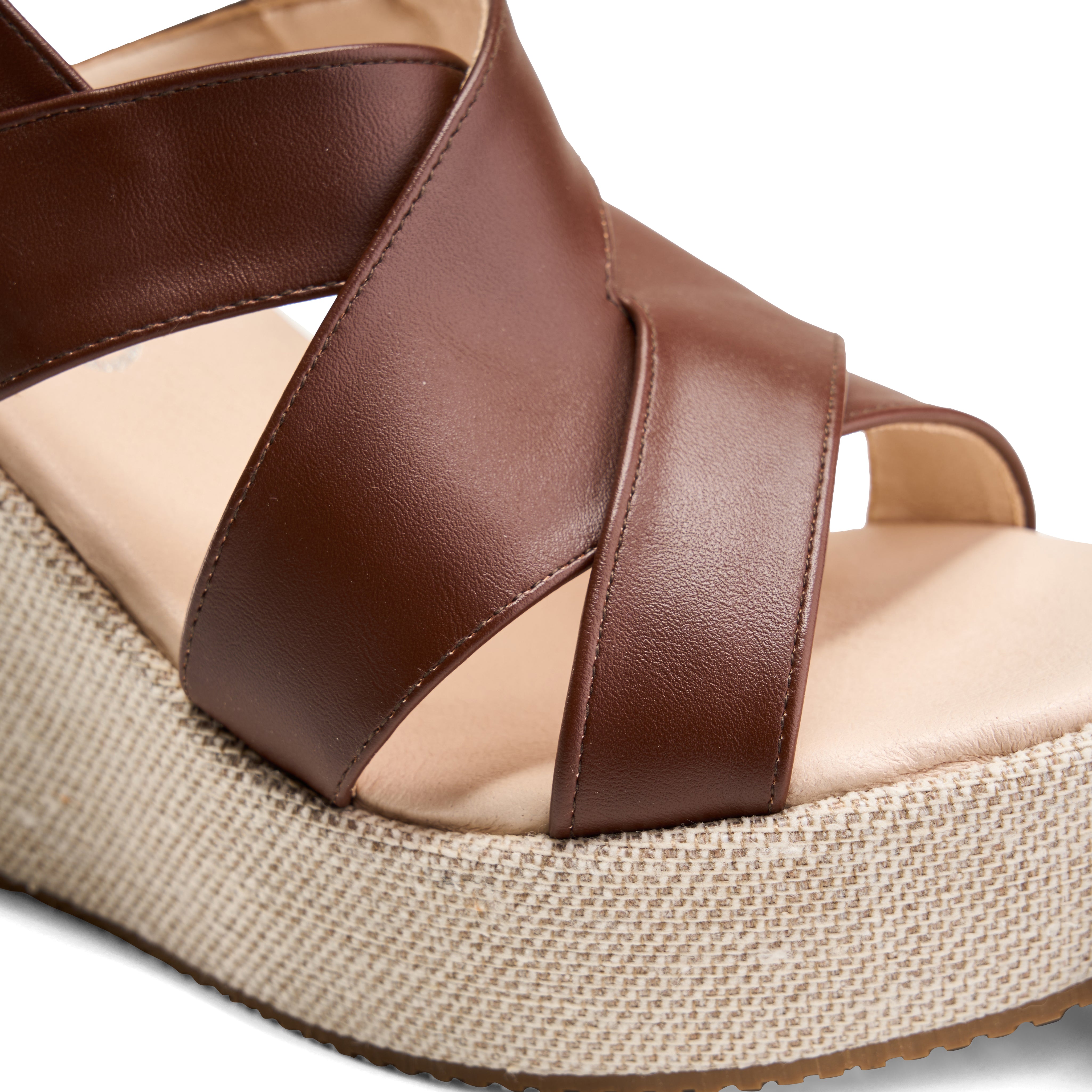 Dual Strap Textured Sole Edge Slides - Brown