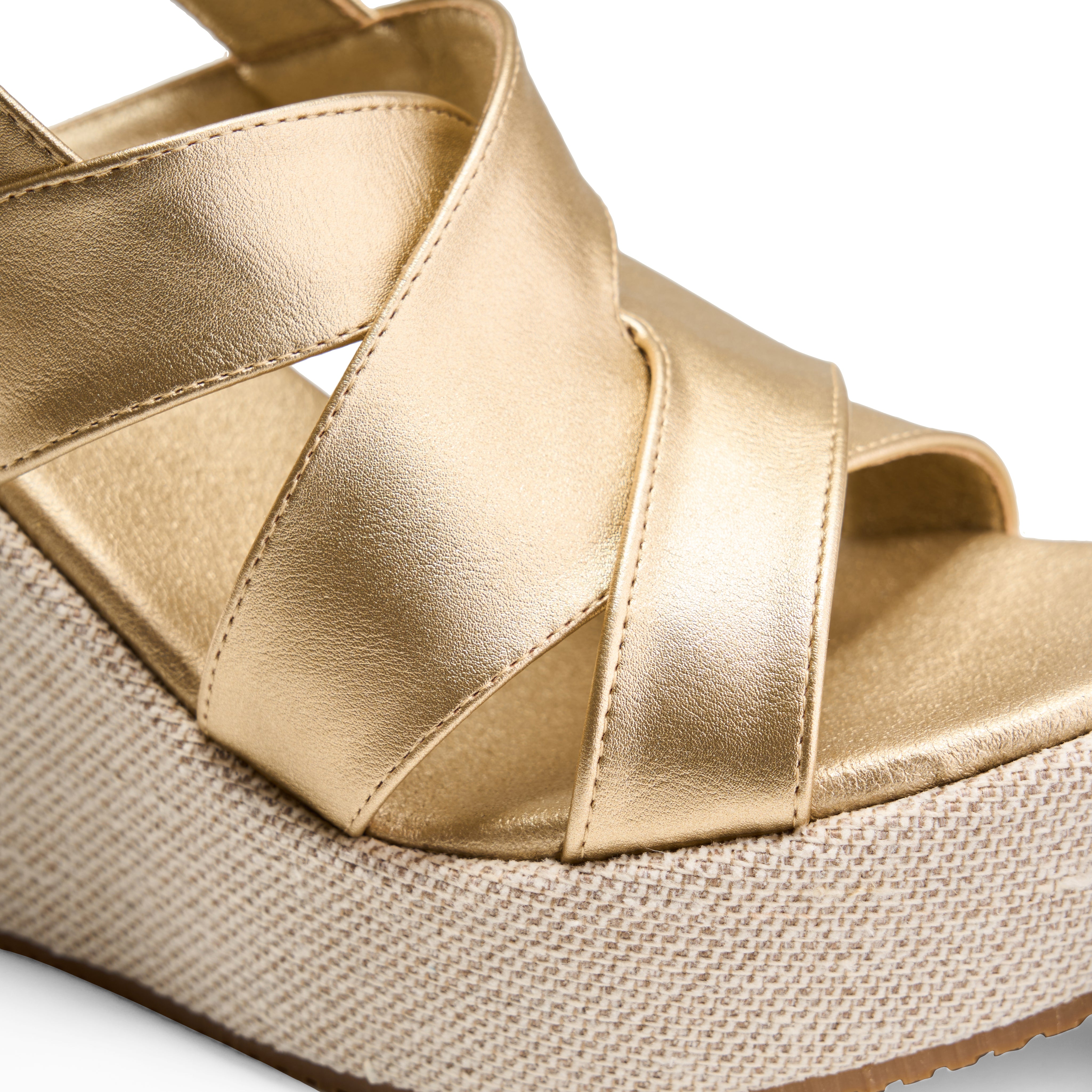 Dual Strap Textured Sole Edge Slides - gold