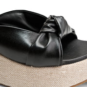 Two-Strap Textured Flatform Heels - Black