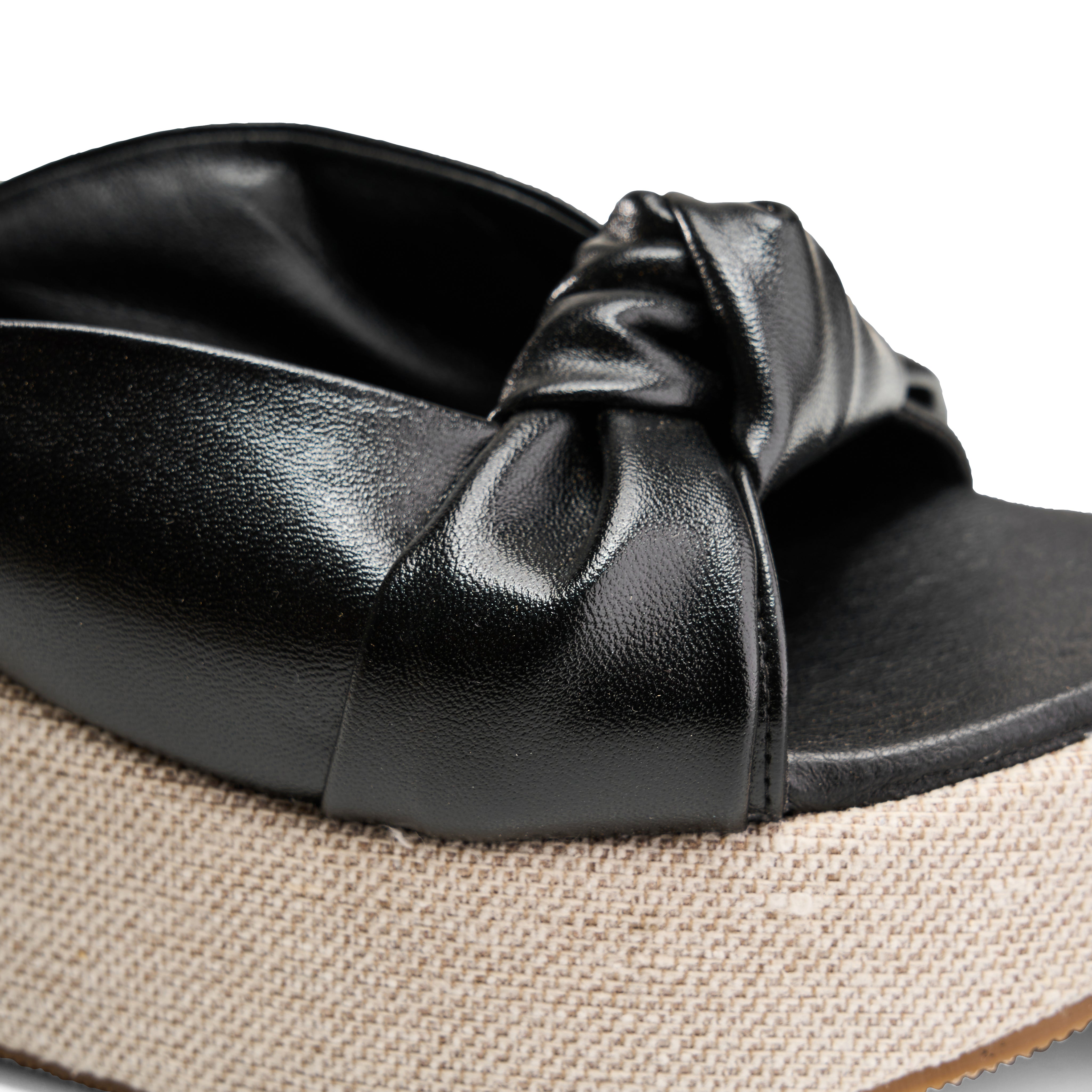 Two-Strap Textured Flatform Heels - Black