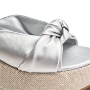 Two-Strap Textured Flatform Heels - Silver
