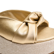 Two-Strap Textured Flatform Heels - Gold