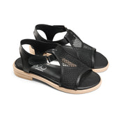 Cut-Out Pattern Open Toe Sandals - Black