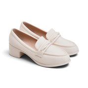 Twist Detail Block Heel Loafers - Beige