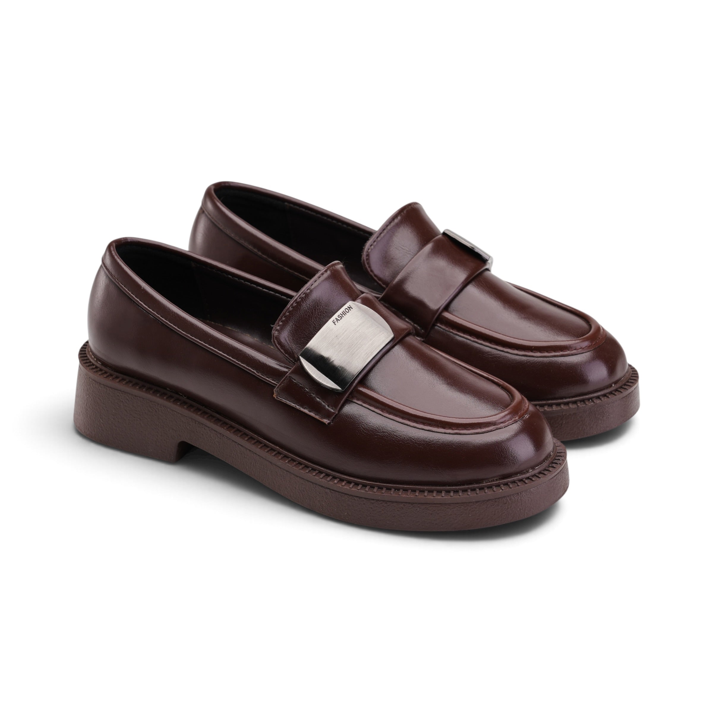 Statement Buckle Loafers - Brown