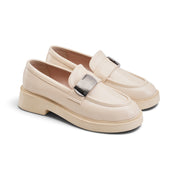 Statement Buckle Loafers - Beige