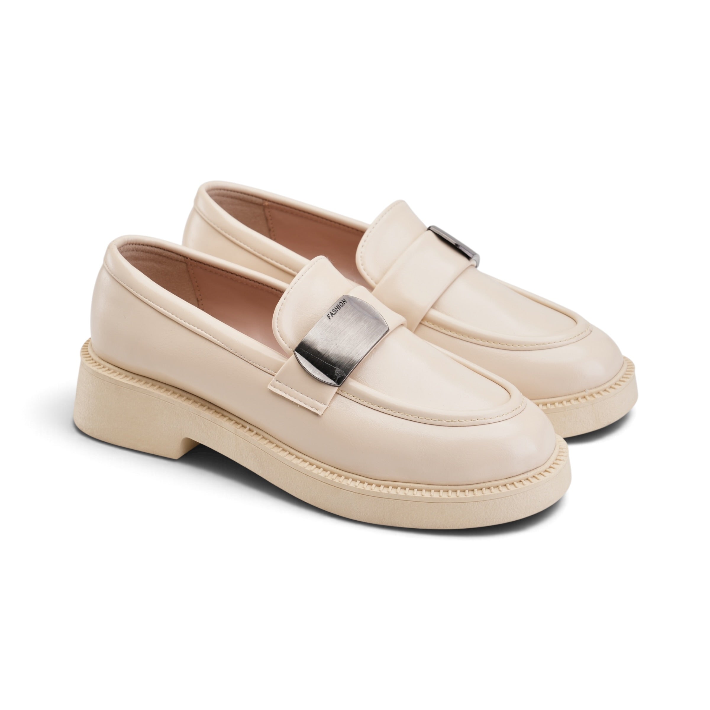 Statement Buckle Loafers - Beige