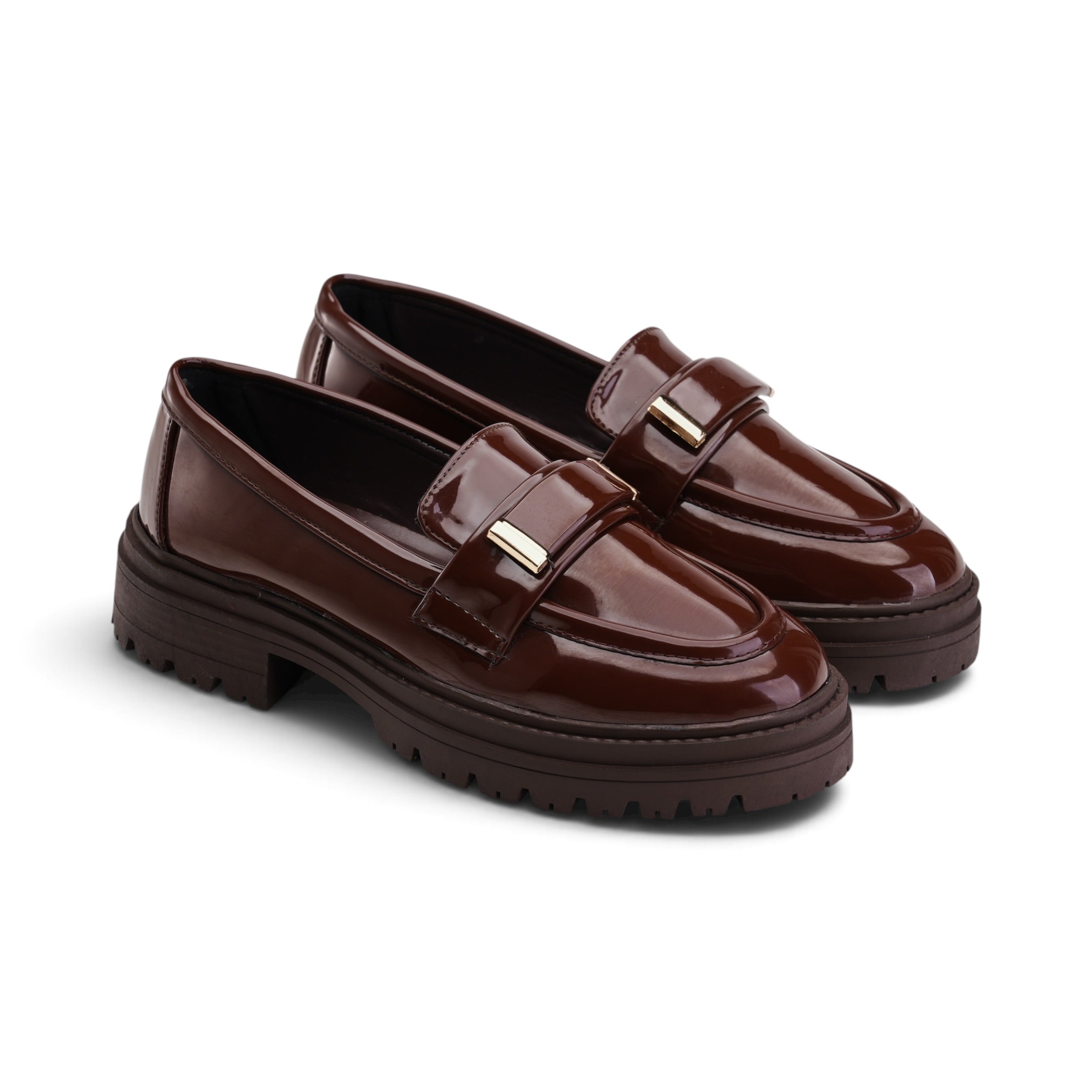 Glossy Chunky Loafers – Brown