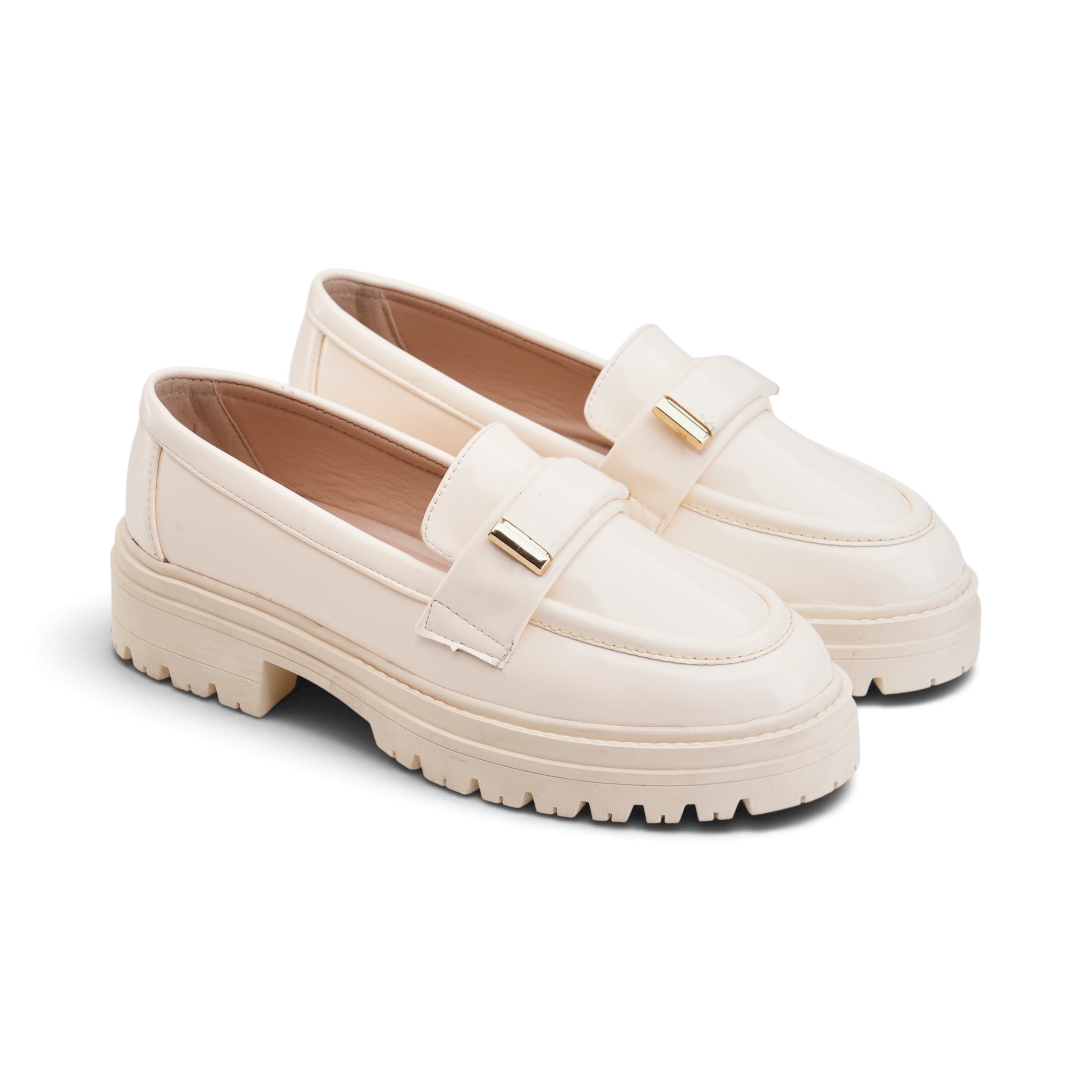 Glossy Chunky Loafers – Beige
