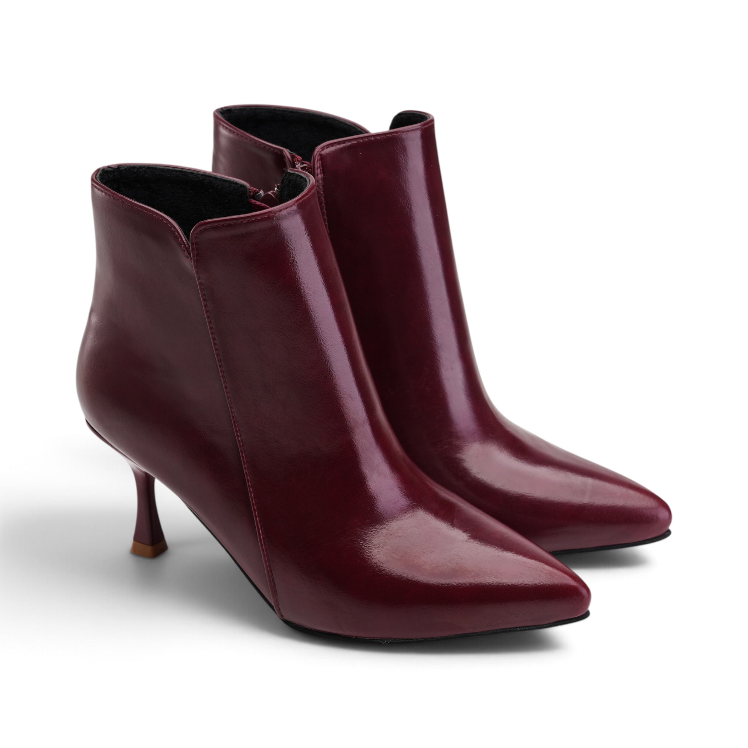 Sculpted Heel Ankle Boots - Burgundy