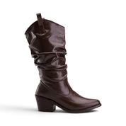 Slouchy Western Mid-Calf Boots - Brown