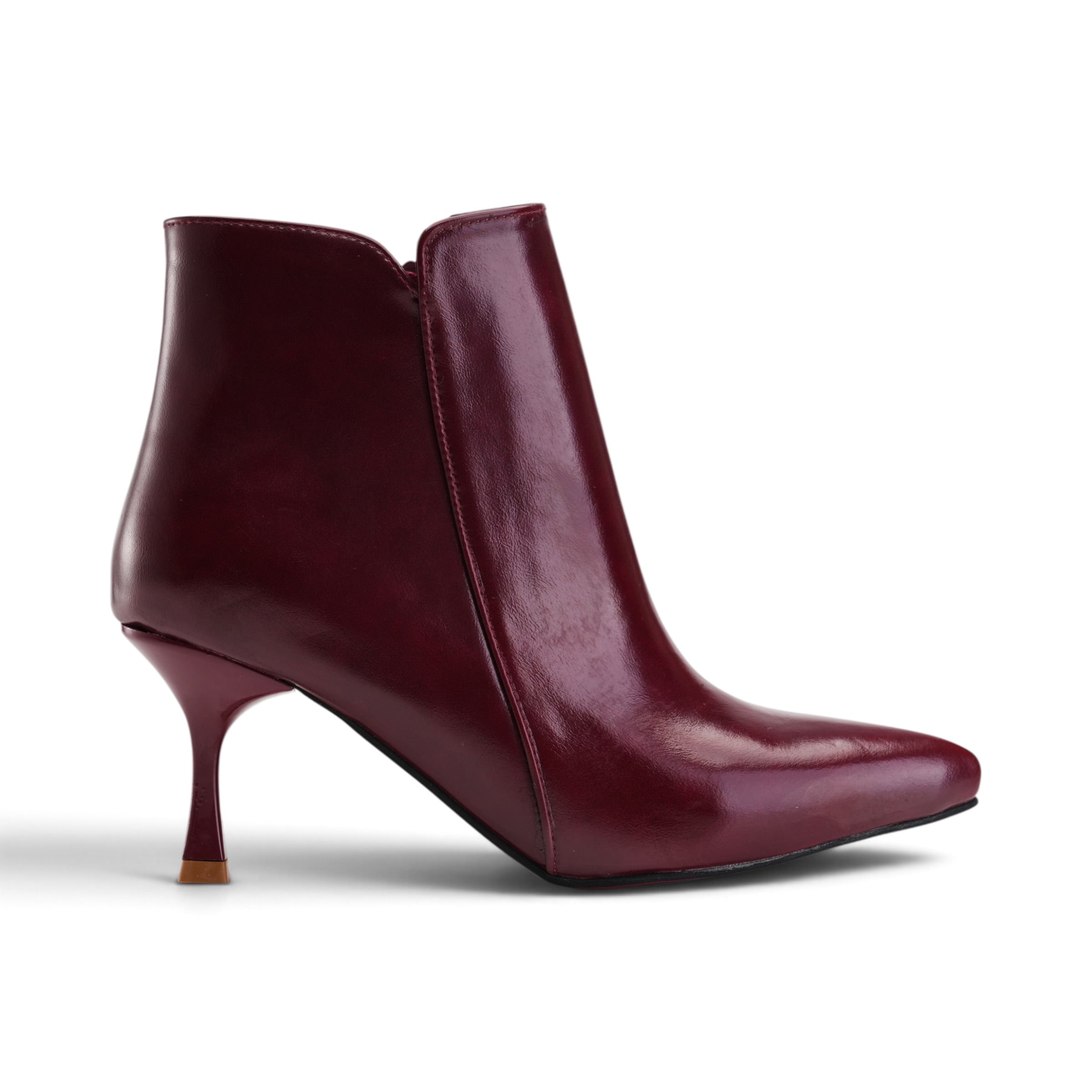 Sculpted Heel Ankle Boots - Burgundy