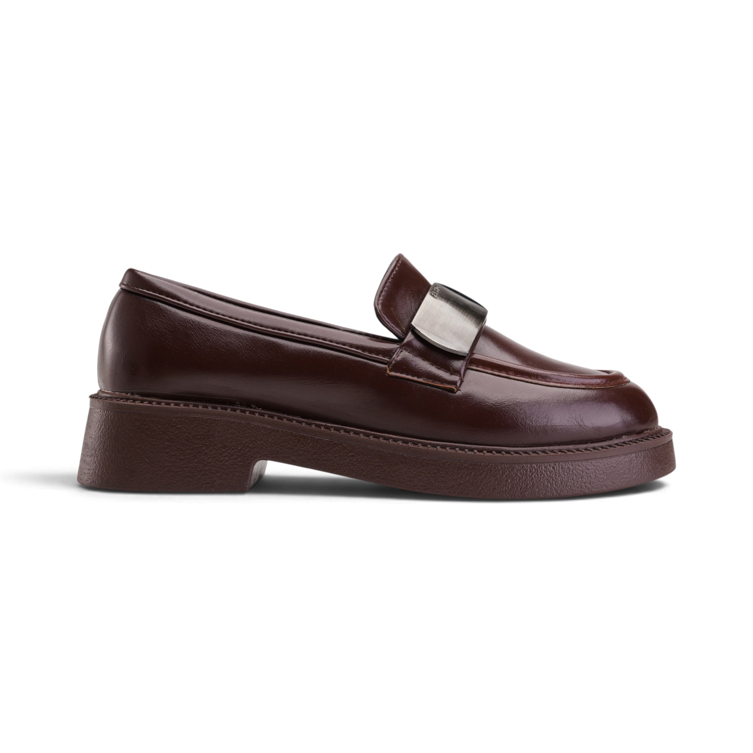 Statement Buckle Loafers - Brown