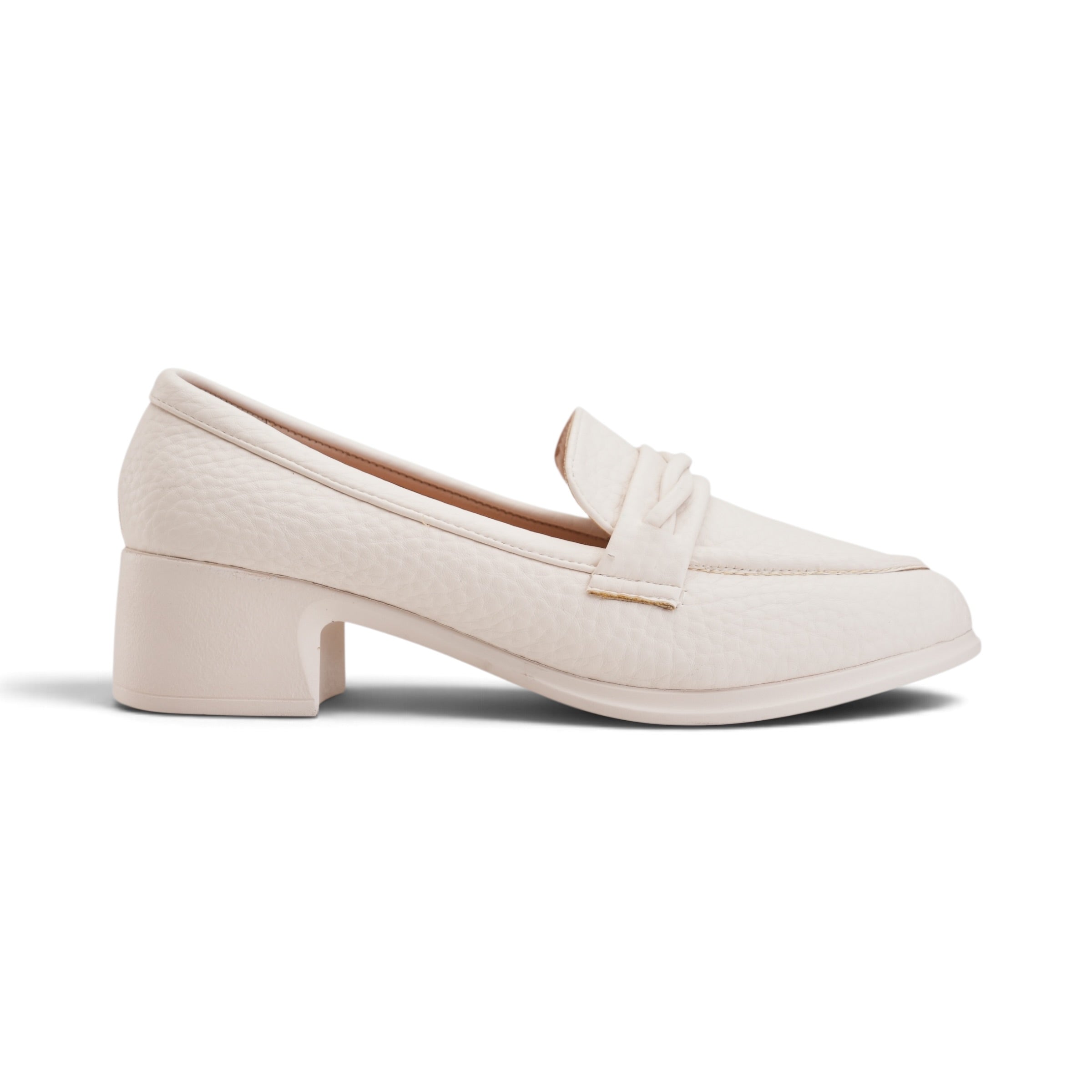 Twist Detail Block Heel Loafers - Beige