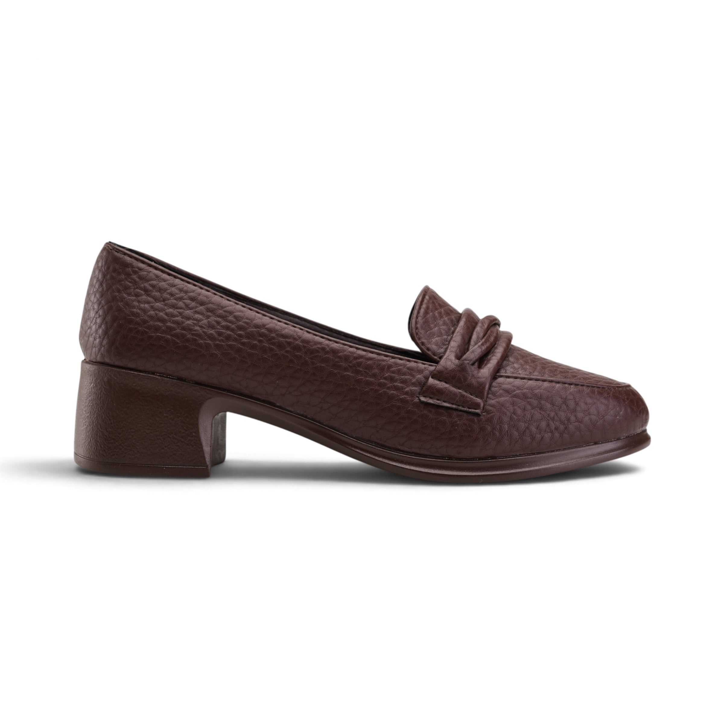 Twist Detail Block Heel Loafers - Brown