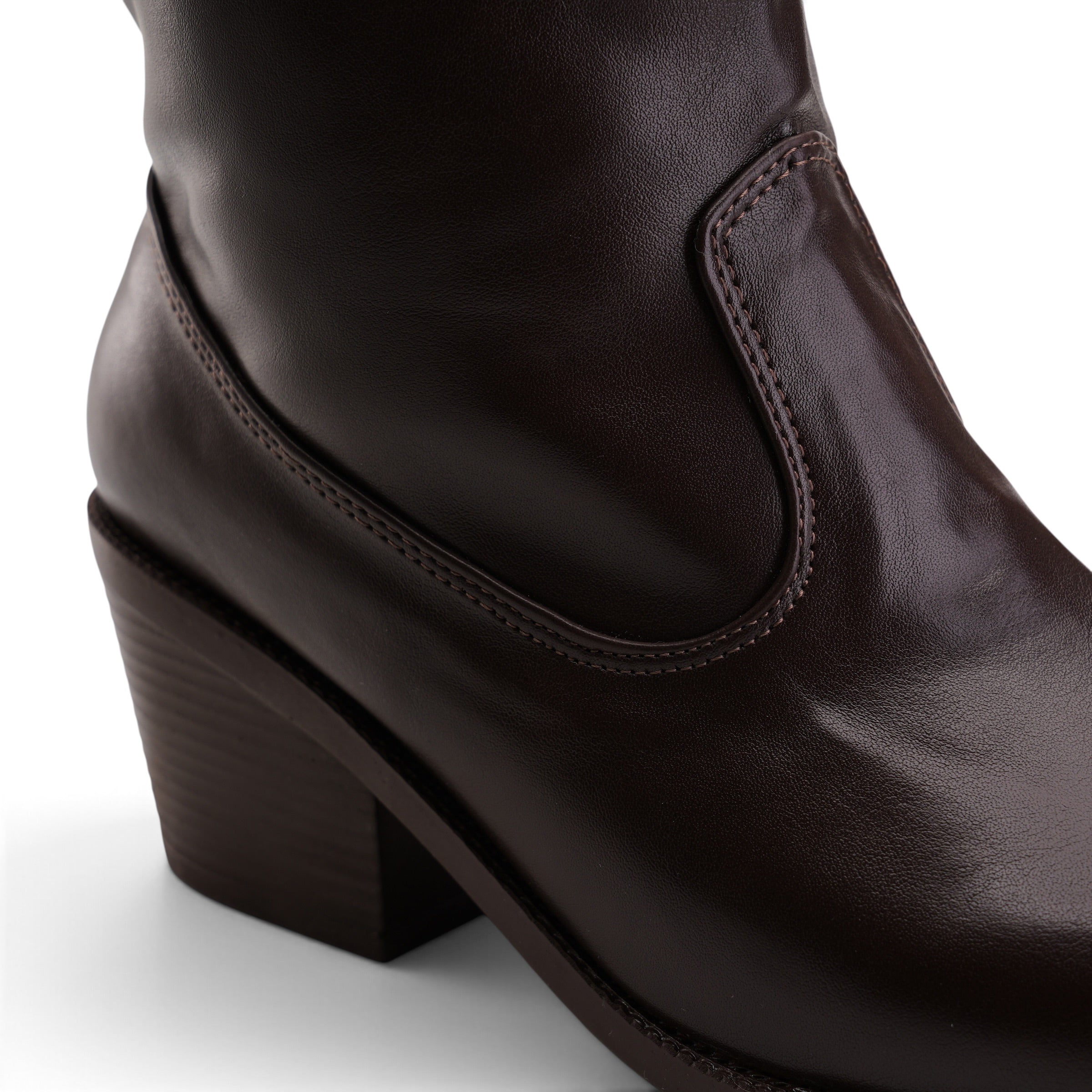 Slouchy Western Mid-Calf Boots - Brown