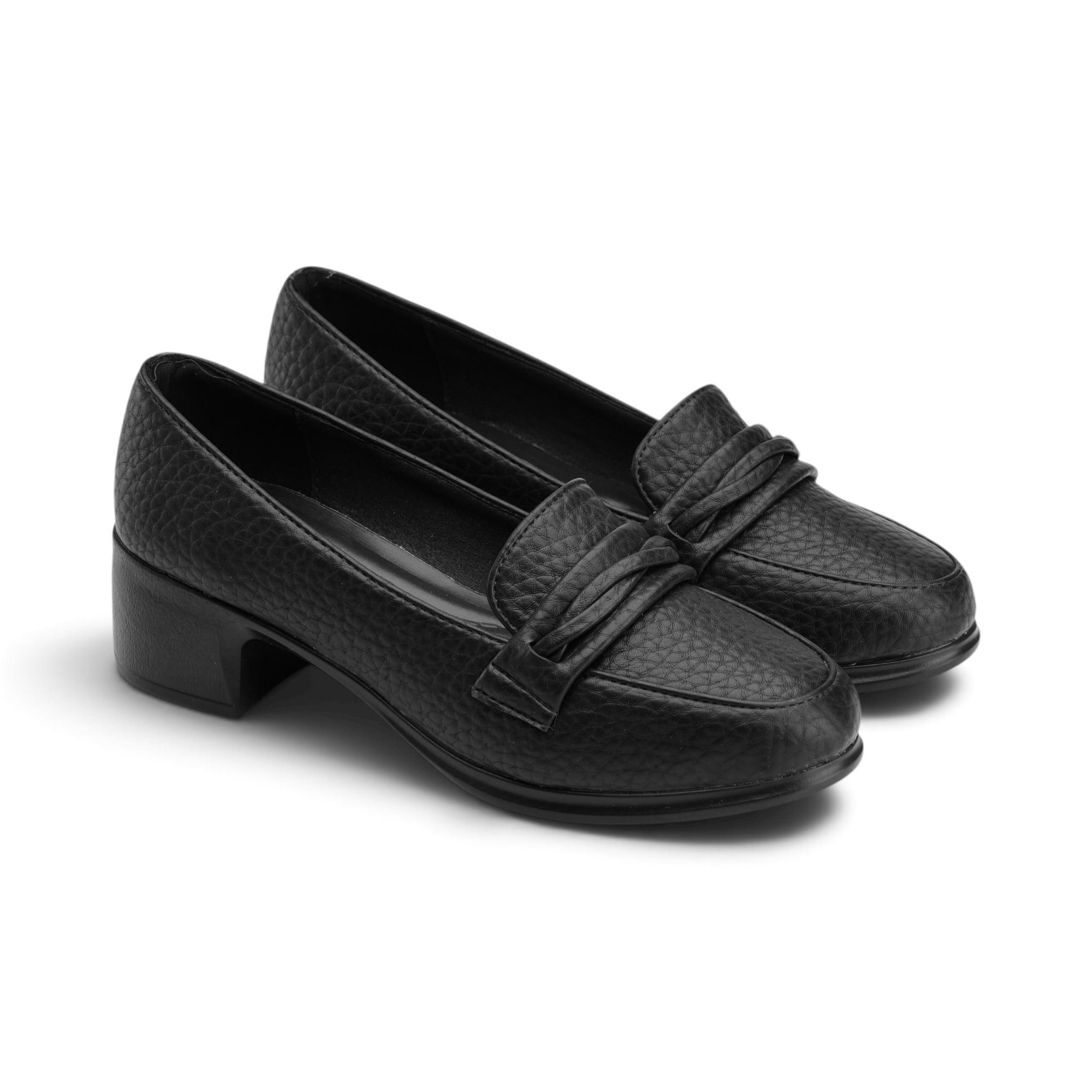 Twist Detail Block Heel Loafers - Black