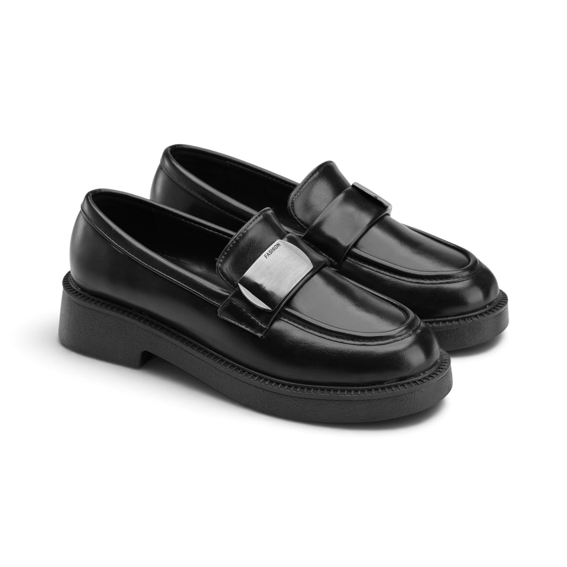 Statement Buckle Loafers - Black