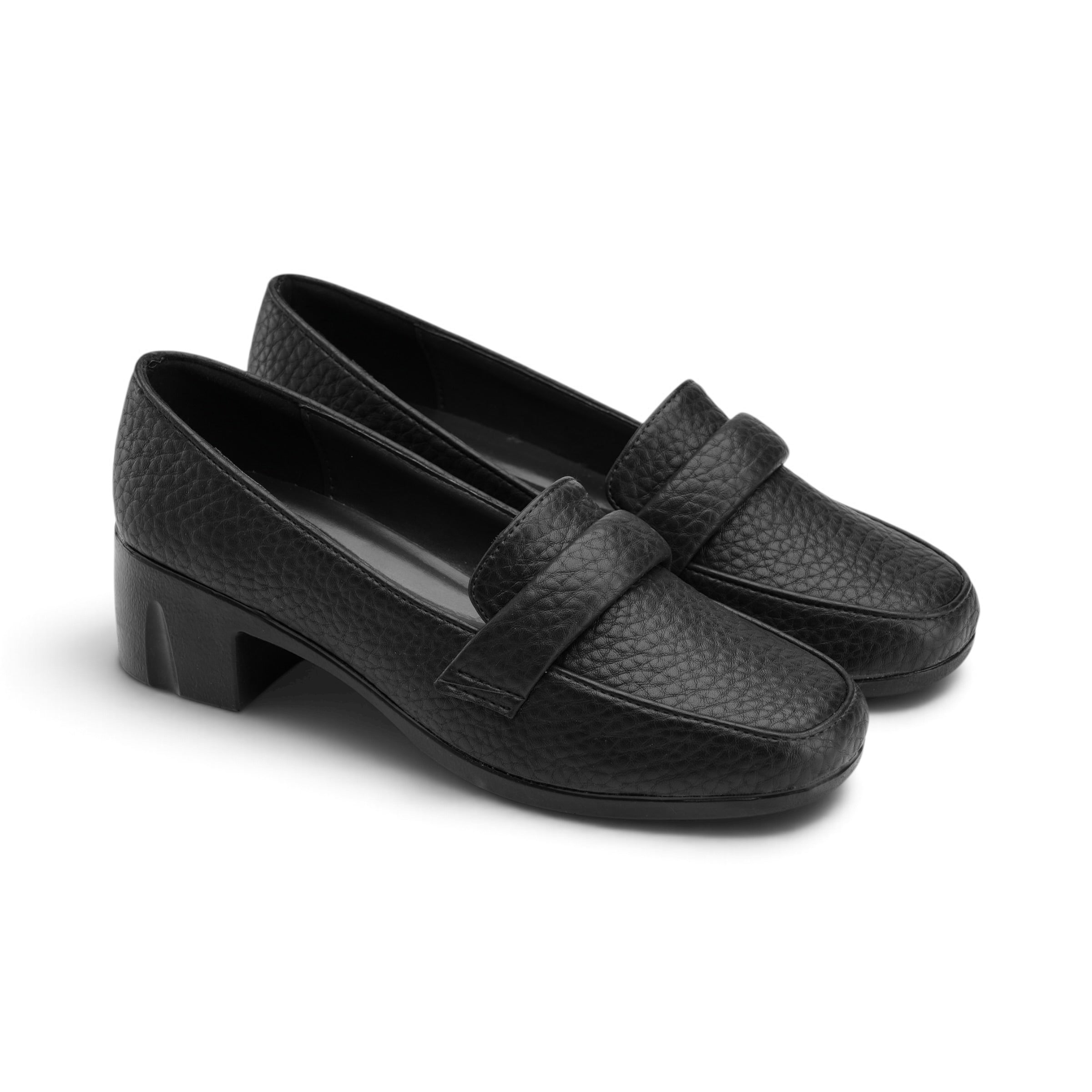 Heritage Block Heel Loafers - Black
