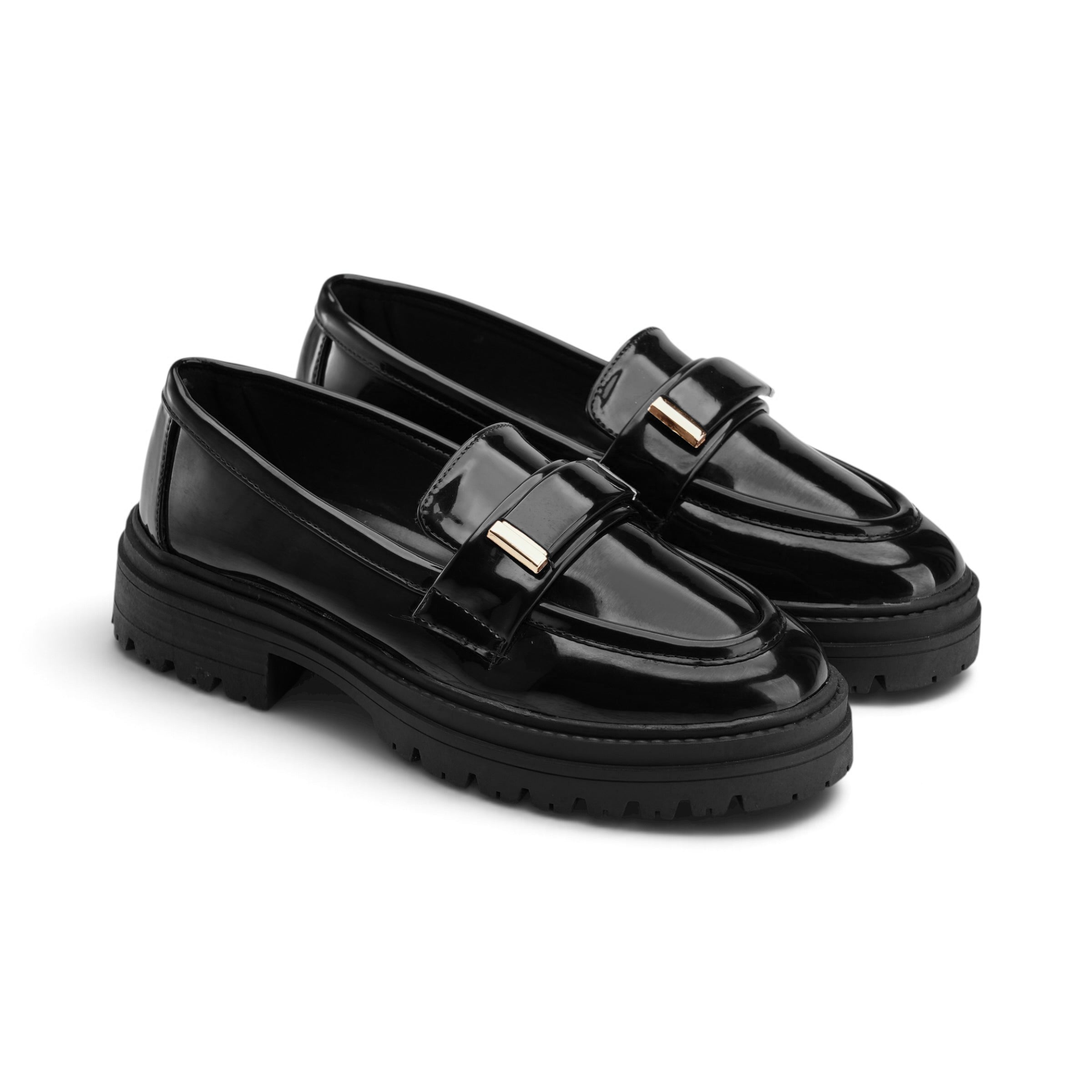 Glossy Chunky Loafers – Black