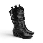 Slouchy Western Mid-Calf Boots - Black