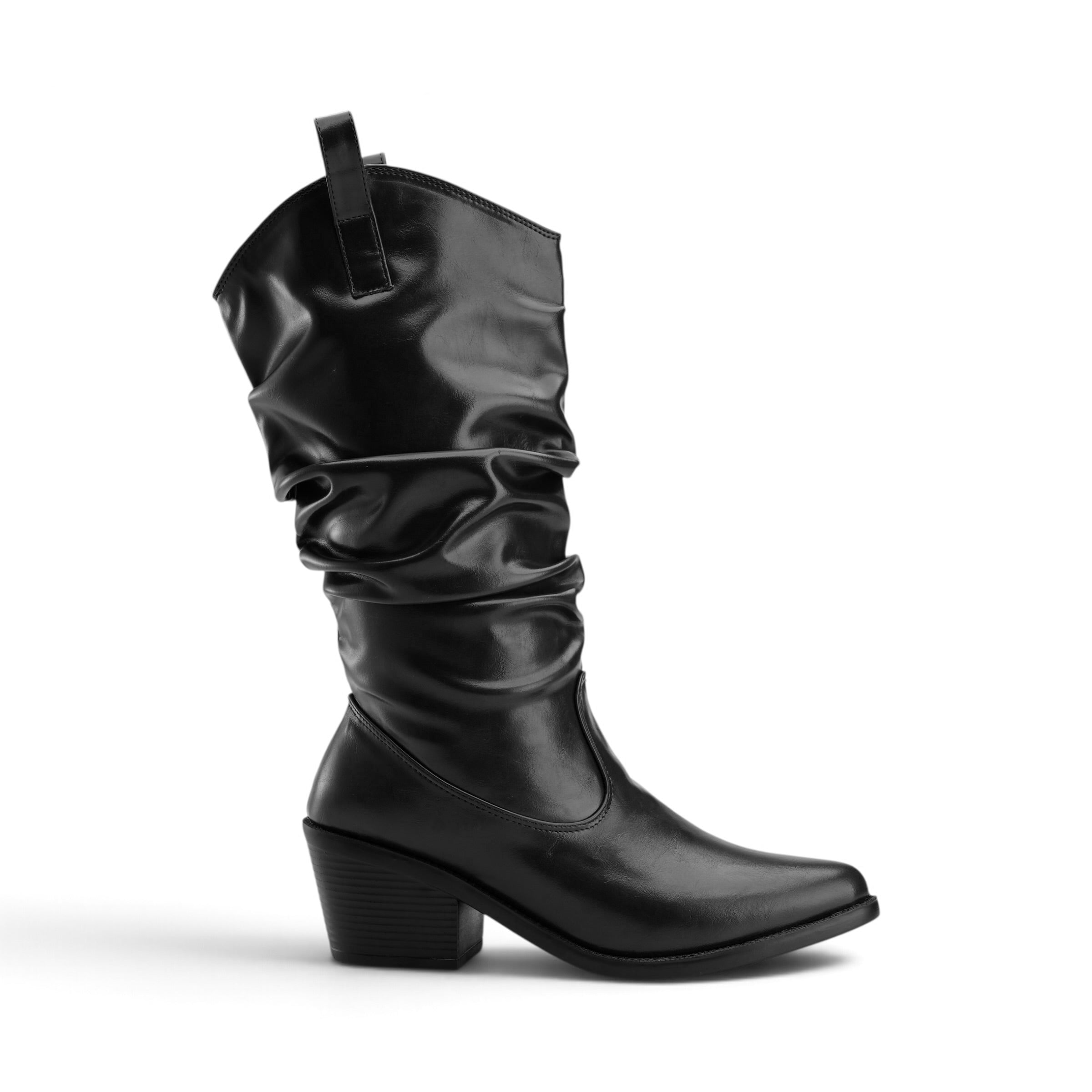 Slouchy Western Mid-Calf Boots - Black