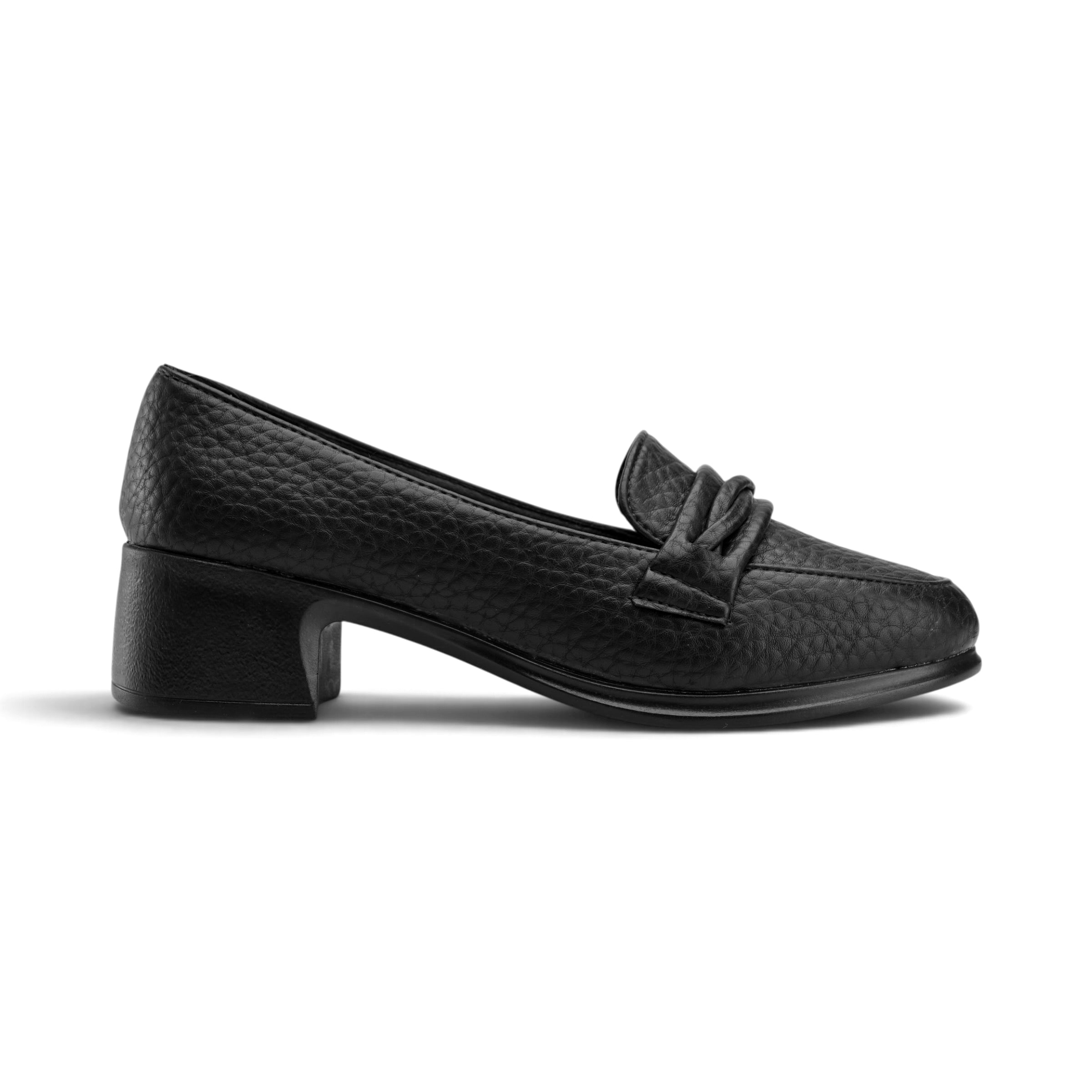 Twist Detail Block Heel Loafers - Black