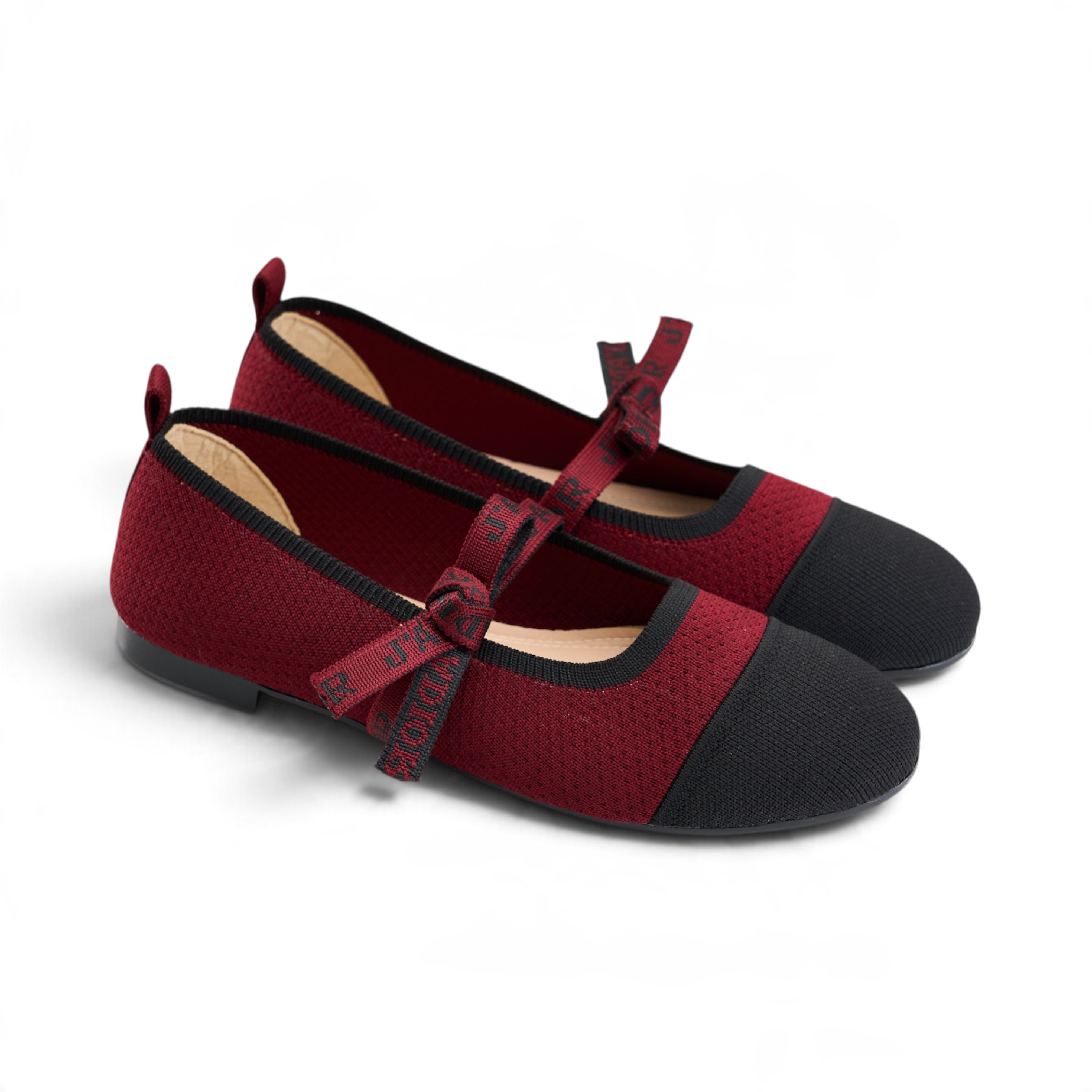 Ribbon Knit Ballet Flats - Burgundy