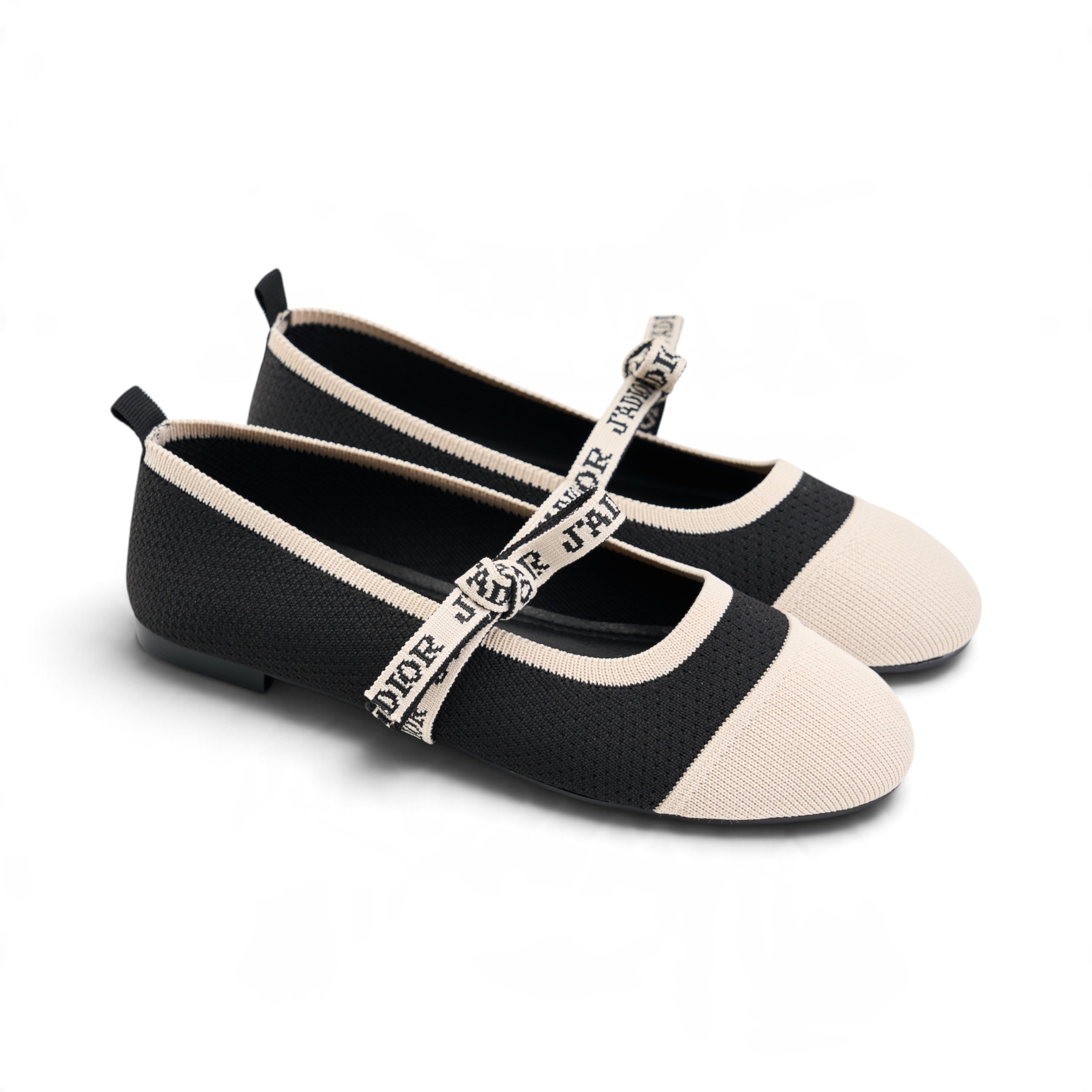 Ribbon Knit Ballet Flats - Black