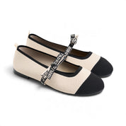 Ribbon Knit Ballet Flats - Beige