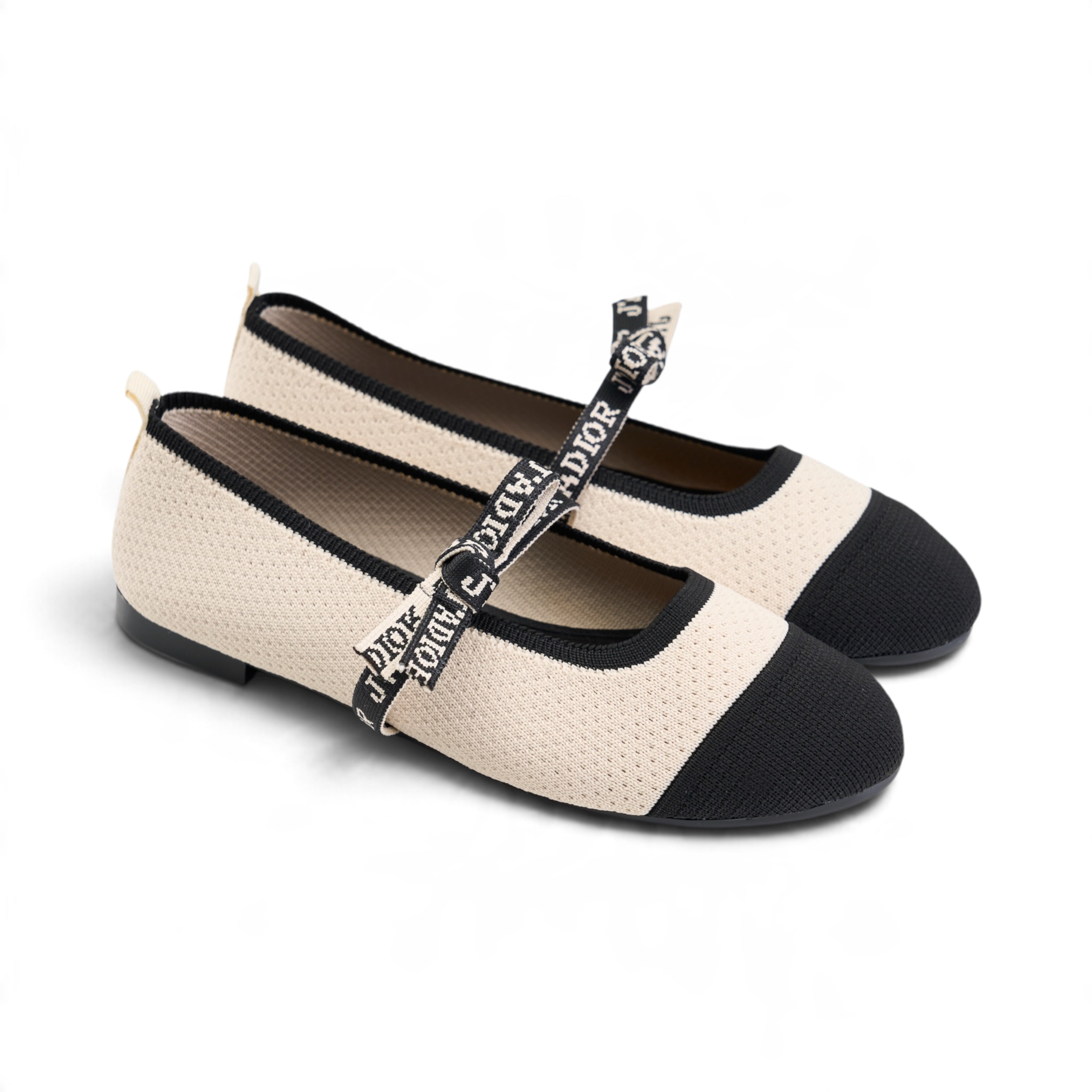 Ribbon Knit Ballet Flats - Beige