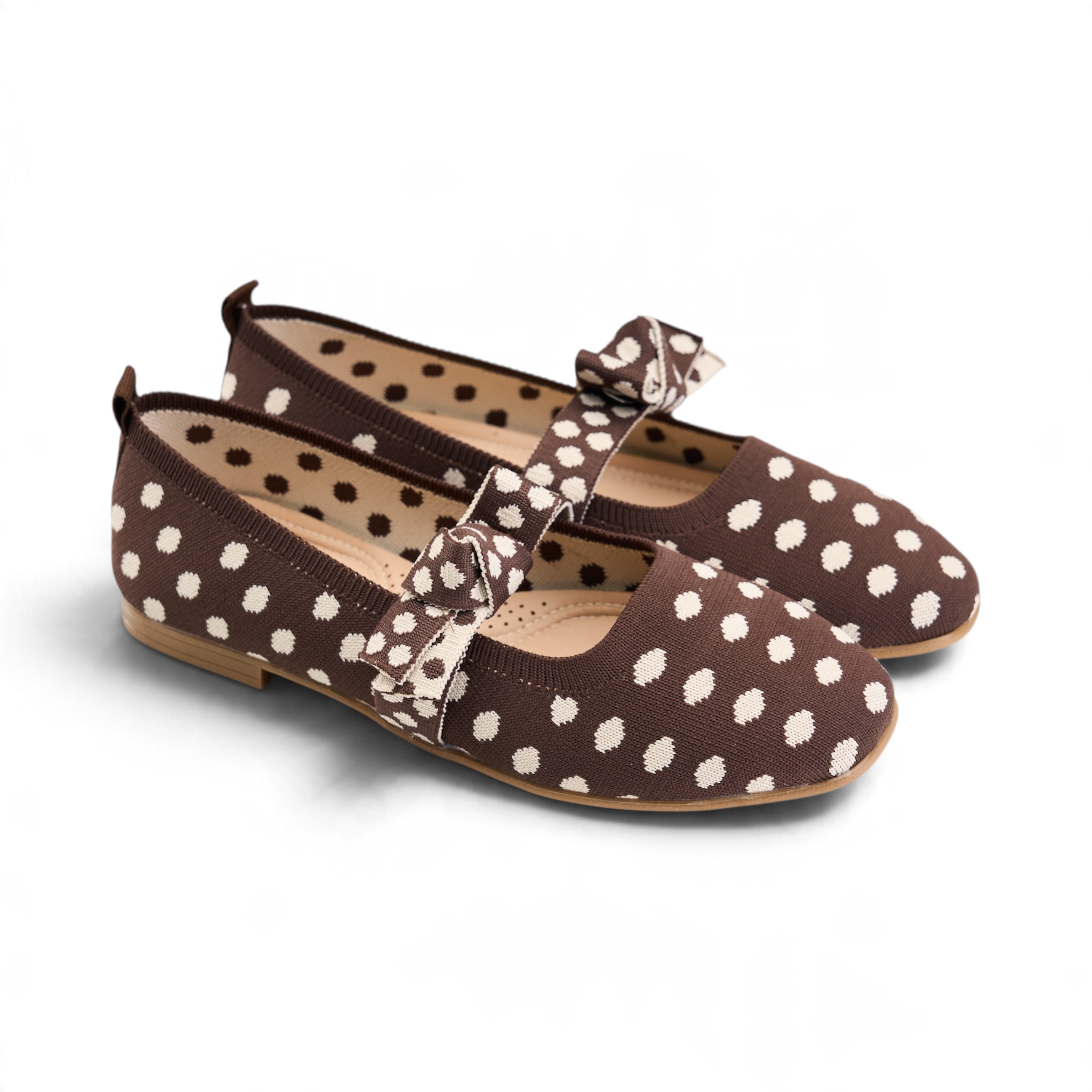 Polka Dot Mary Jane Flats - Brown