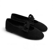 Suede Bow Ballet Flats - Black
