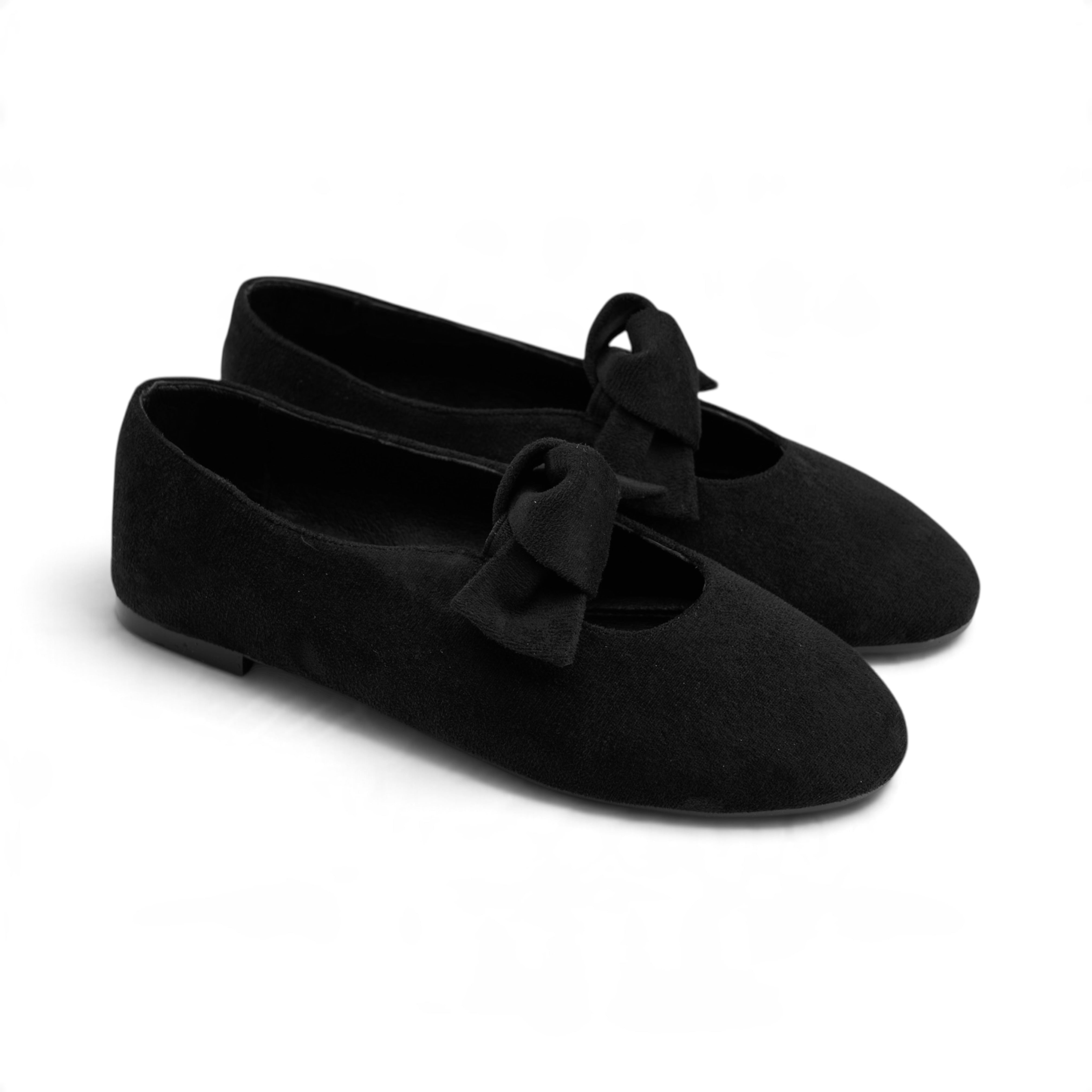 Suede Bow Ballet Flats - Black