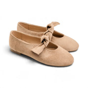 Suede Bow Ballet Flats - Beige