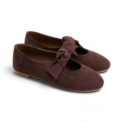 Suede Bow Ballet Flats - Brown