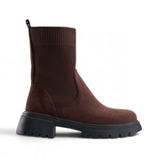 Ribbed Knit Chunky Boots - Brown