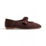 Suede Bow Ballet Flats - Brown