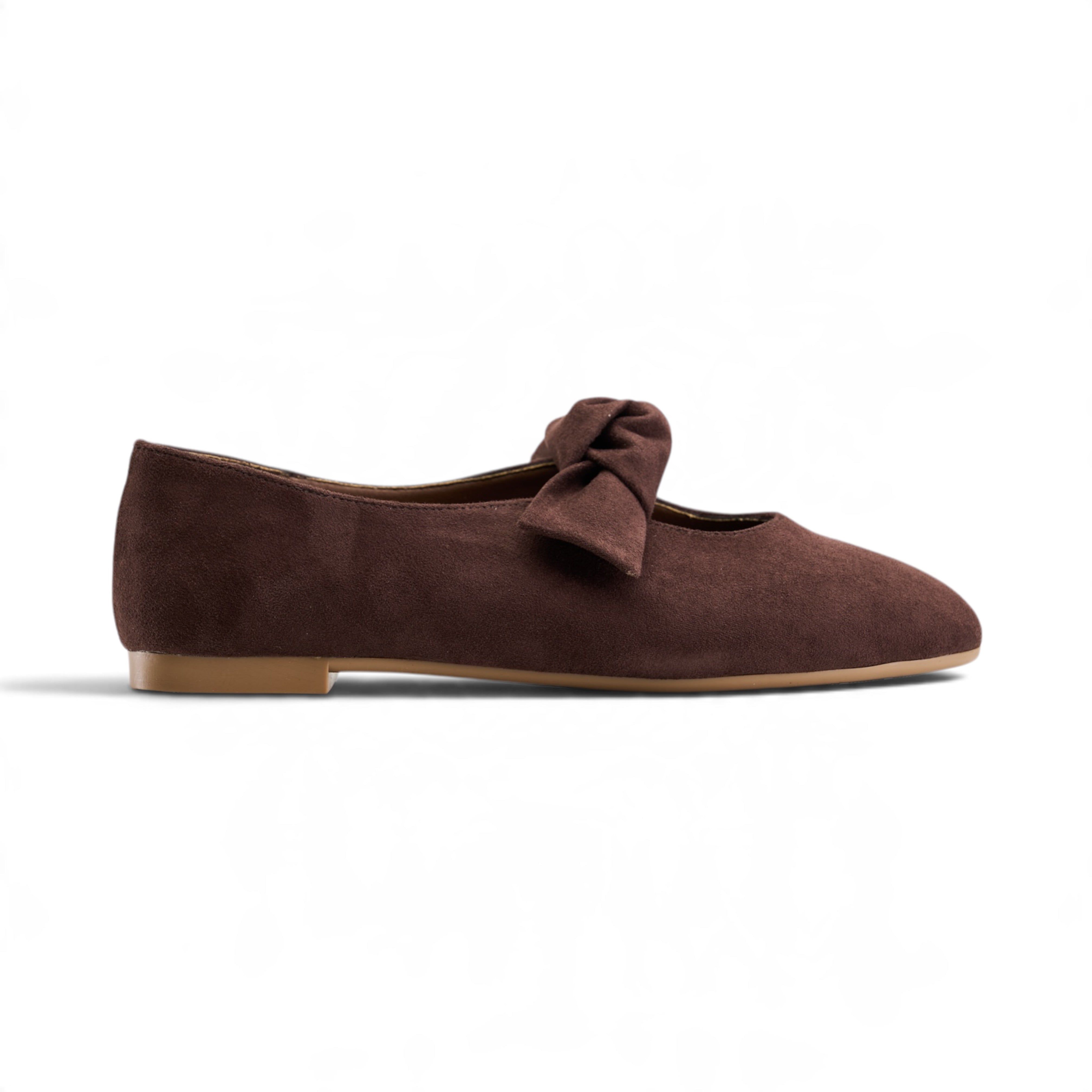 Suede Bow Ballet Flats - Brown
