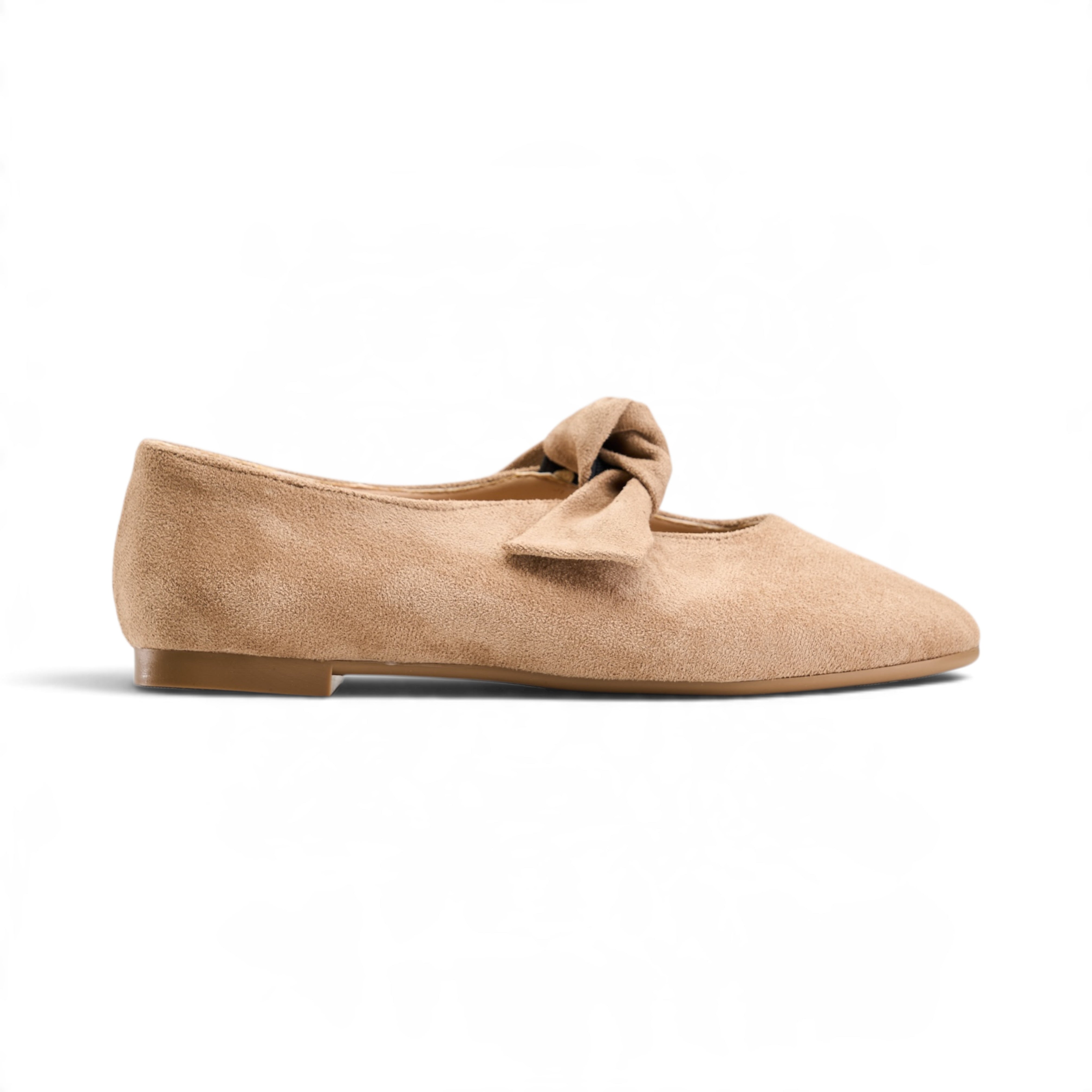 Suede Bow Ballet Flats - Beige